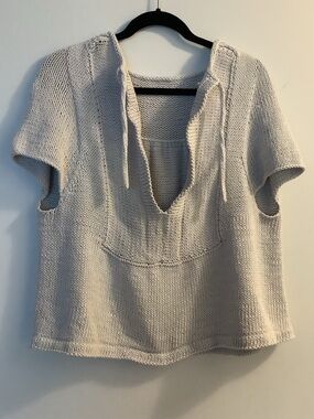Hand Knit Cotton Shell Tee Top – Artisan Boho Coastal Beige